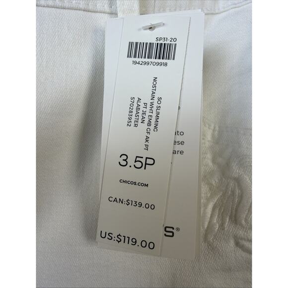 Chico's White Jeans Women's 18 petite So Slimming Girlfriend embroidered NWT - Picture 6 of 16
